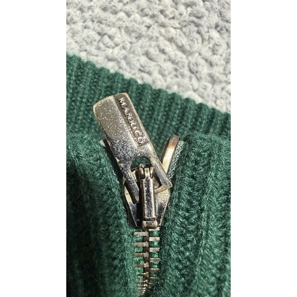 MANRICO 100% Cashmere Mens Large Green Full Zip Ribbed Sweater Jacket Italy Made
